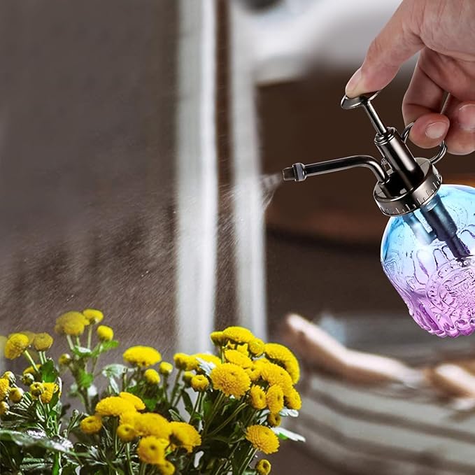 UPKOCH Vintage Glass Plant Mister Indoor Spray Bottle, Blue Purple Small Misting Watering Can for Orchid Succulents, Decorative Sprayer
