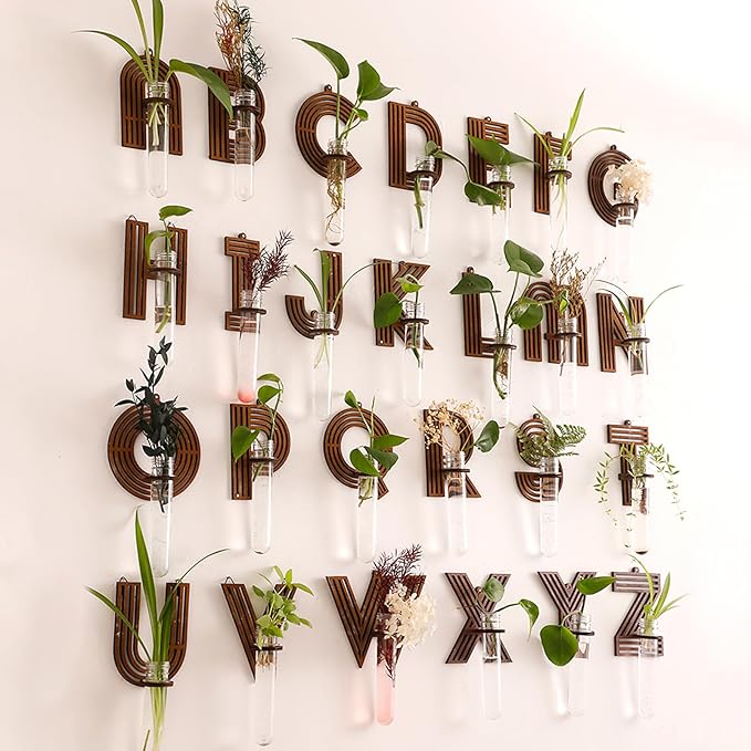 Bless Letter Wall Propagation Planters Test Tubes Wall Decor for Hanging Plants Clear Water Plant Vase Brown Wood Upletter Alphabet 5 Pack Boho Functional Art