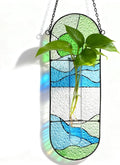 Stained Glass Plant Propagation Stations - Handmade Sunshine Catcher Hydroponic Planter Window Hanging with Glass Tubes, Terrarium Decor Gifts for Women Mom Plant Lovers, Green