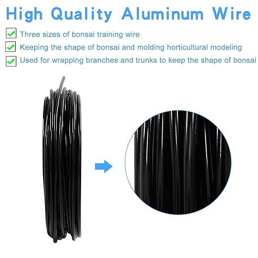 uvbws Bonsai Wire Kit 3 Size Bonsai Training Wire Aluminum Plant Training Wire(2.5mm/3mm/4mm) Black