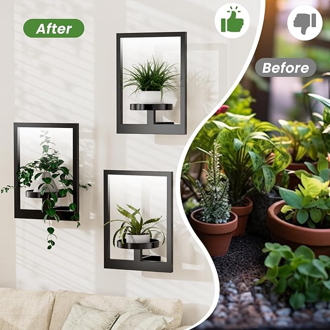 Hanging Plant Stand with Grow Lights for Indoor Plants, 2 Pcs Wall Plant Holder, Picture Frame Plant Shelf for Living Room, Balcony, Patio, Garden – Ideal Wall Decor for Indoor and Outdoor Spaces