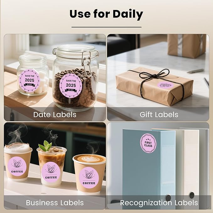 Purple Round Thermal Labels 3 Inch Vinyl Circle Waterproof Direct Printer Sticker Self-Adhesive Perforated Name Tag for Logo DIY QR Design Office Address 500 PCS