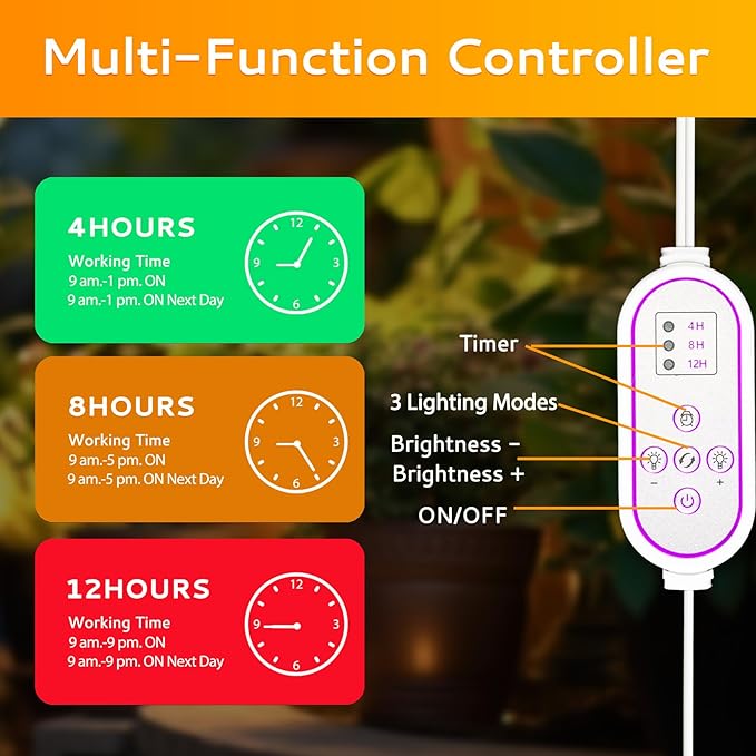 105 LED Grow Lights for Indoor Plants Full Spectrum, LED Plant Light with Stand, Adjustable Height, Plant Grow Lights with Auto 4/8/12/H Timer for Indoor Tall Plants(105 LEDs)