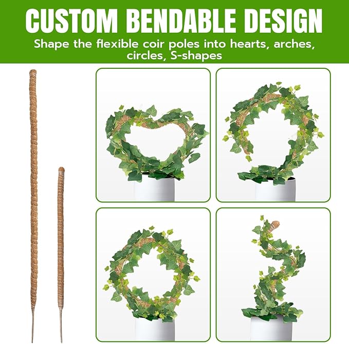 Mcbazel 2 Pack Bendable Moss Pole Kit (47" & 23") for Plants Monstera - Mixed Size Coco Coir Plant Support Stakes for Tall & Medium Indoor Vines - Flexible Totem Stick with Full Garden Ties