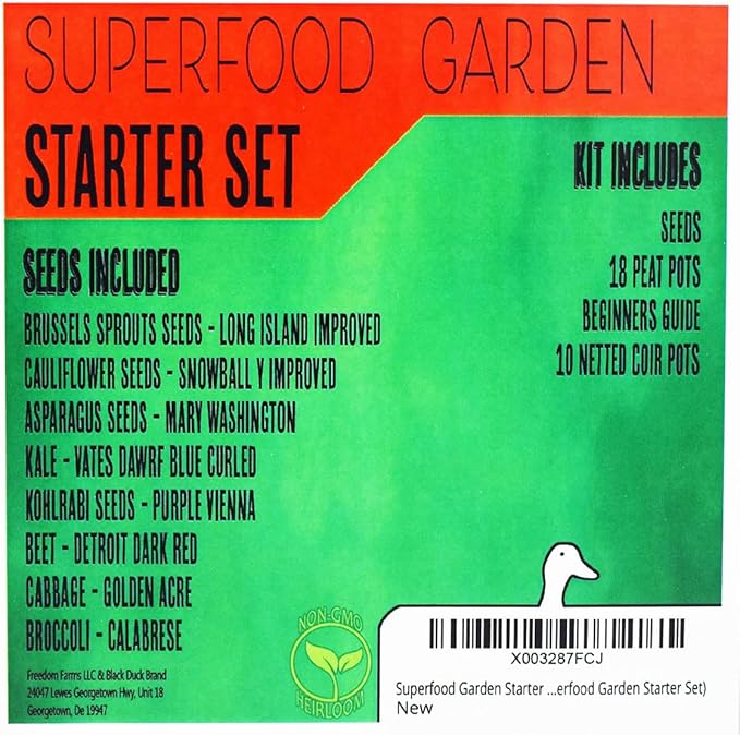 Deluxe Superfood Garden Starter Kit - Includes: Seeds, Peat Pots, Netted Coir Pellets, and a Beginners Guide - Great for Beginners - Heirloom, Non-GMO