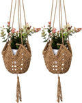 Macrame Plant Hangers Jute Crochet Plant Hanger Indoor with 2 Hooks Hanging Planter Basket Flower Pots Holder for Boho Home Décor 2Pcs