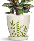 MPotTo Ceramic Pots for Plants - 6 Inch Plant Pot for Indoor Outdoor Plants, Ceramic Planter with Drainage Hole and Saucer, Decorative Round Planter, Gifts for Plant Lovers, Home Room Decor, White