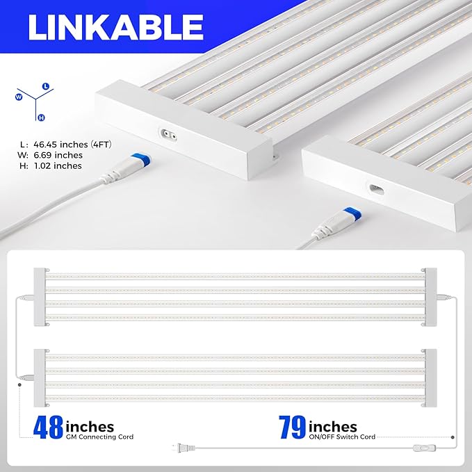 Barrina TX-L84 4FT Grow Light, 168W (2 x 84W), 4 LED Panels Wider Coverage, Full Spectrum with 730nm IR LEDs, High PPFD, Linkable, Hanging for Plant Light Indoor, Seeding, Vegetable, Flowers, 2 Packs