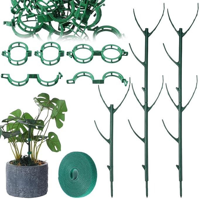 5 Pack Plant Stakes for Indoor Plants Monstera Plant Support Stakes Adjustable Plant Support Pole Support Pole with Clamps for Climbing Indoor and Outdoor, Garden Accessories