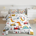 Feelyou Construction Comforter Set Kids Cartoon Dinosaur Comforter Cover Set for Boys Equipment Trucks Bedding Set Construction Vehicles Kawaii Jungle Dino Duvet Set Room Decor Twin With 1 Pillow Case