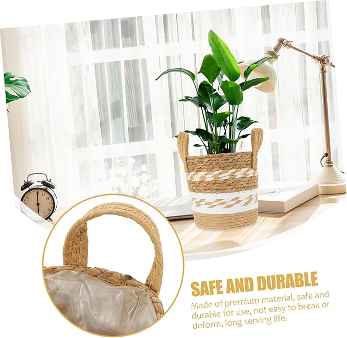 Basket Houseplant Pots Pots for Indoor Plants Indoor Rattan Seagrass Baskets for Storage Wood Seagrass Container Decorate