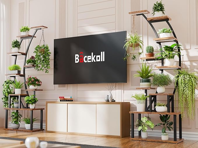 BACEKOLL Plant Stand Indoor with Grow Lights, 63" Tall Indoor Plant Shelf, 9 Tiered Corner Plant Holder, Large Flower Display Shelf for Living Room, Bedroom, Office, Home Decor