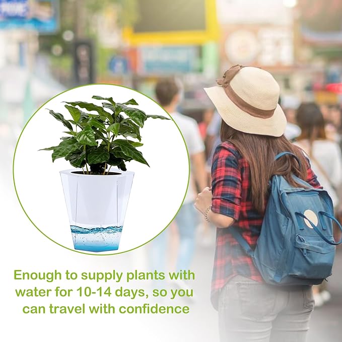 Oliz Self Watering Planter 5 Pcs, 4.5 Inch Flower Plant Pot with Transparent Inner Pot, Gardening Flowerpot with Watering Can, Indoor Self Watering Planter Pot for Herbs, Flowers (White)
