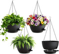 UOUZ 4 Pack 8 Inch Self Watering Hanging Planters for Indoor Outdoor Plants，Hanging Pots for Plants with Drainage Removable Tray, Hanging Baskets Flower Pots for Ivy Pothos Spider Garden Porch Black