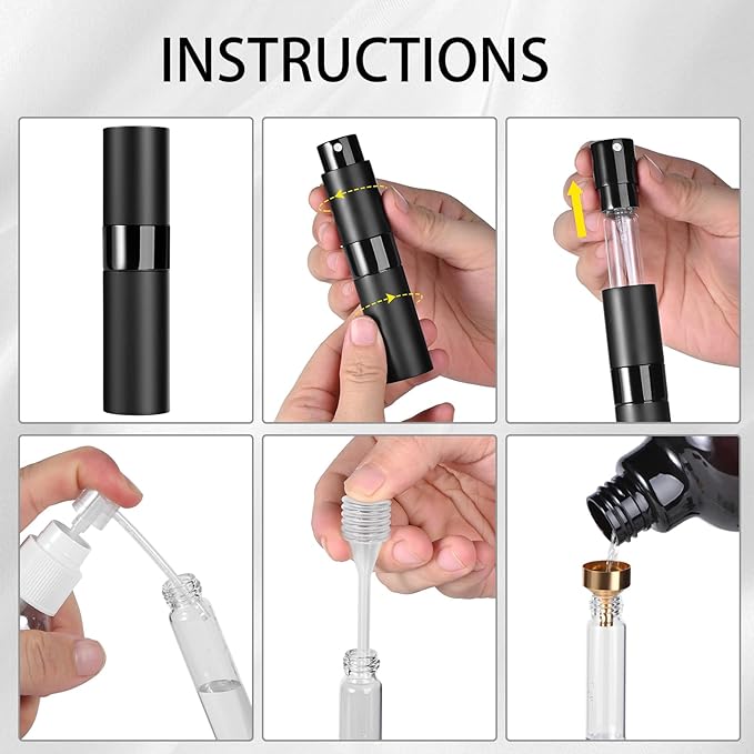 Perfume Travel Refillable Atomizer 8ML (3PCS) - Empty Cologne Spray Bottle, Portable & Leakproof Sprayer for Travel (Black)