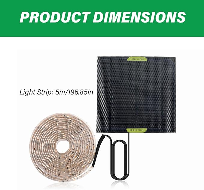 Solar Powered Grow Lights 16.4ft Full Spectrum LED Plant Light Strip with Solar Panel, Grow Light for Greenhouse, Garden, Shed & Indoor Plants