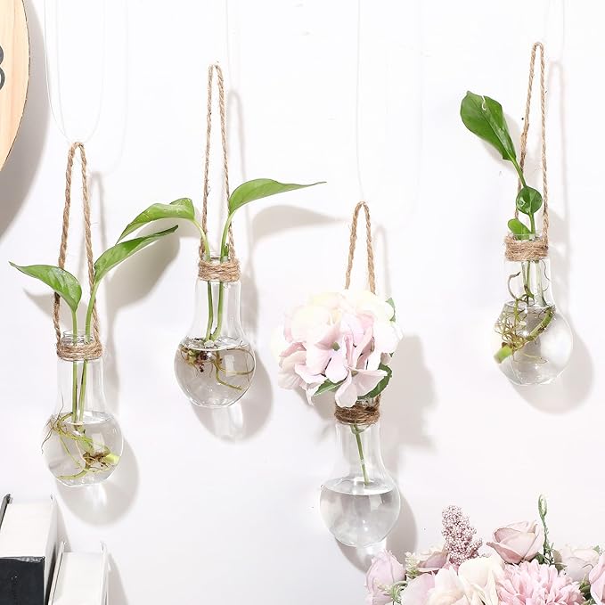 Baderke 18 Sets 3.94" Plastic Window Propagation Stations Hanging Propagation Vases Plant Test Tubes with Suction Cup & Traceless Nail & Brush Clear Wall Jars for Office Home Garden Decor Lover Gift