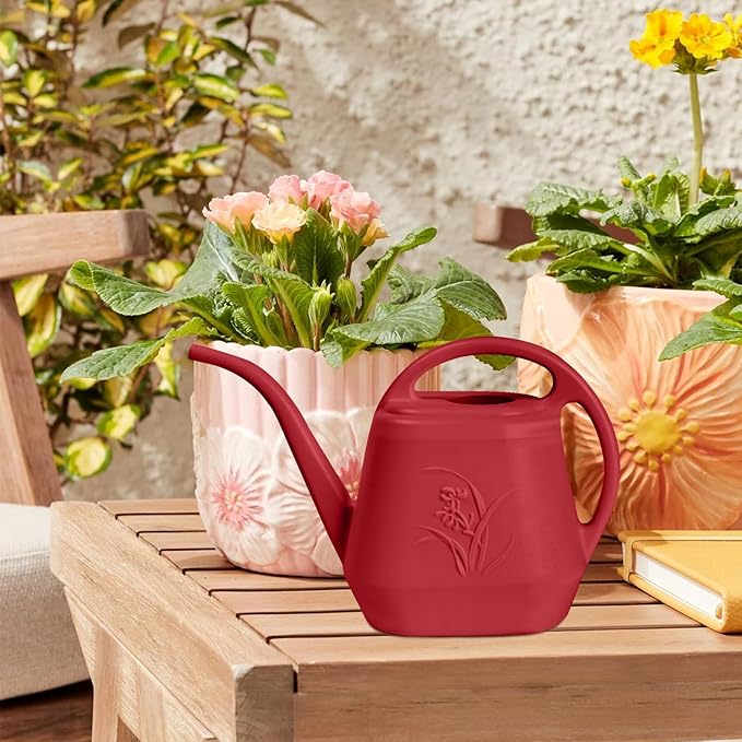 Hand Plastic Watering Can - for Indoor and Outdoor Home Garden Plants - with Long Spout - Wine Red - 1/2 Gallon