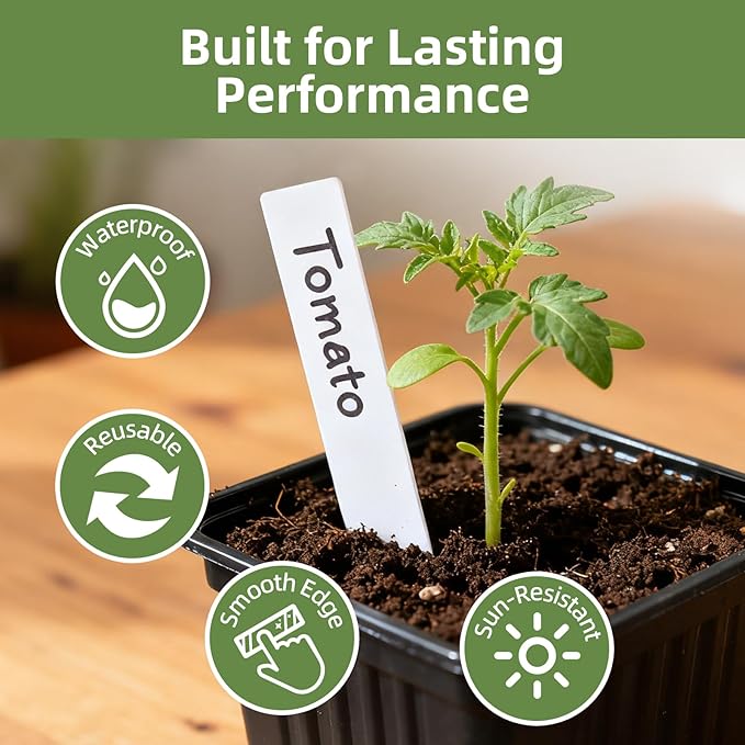 Cleangor 600Pcs Plant Labels with Marker Pen, 4" Plant Tags for Garden Waterproof, Reusable Plastic Plant Markers Garden Labels for Seedlings, Vegetables, Flowers, Gardening Organization Kit