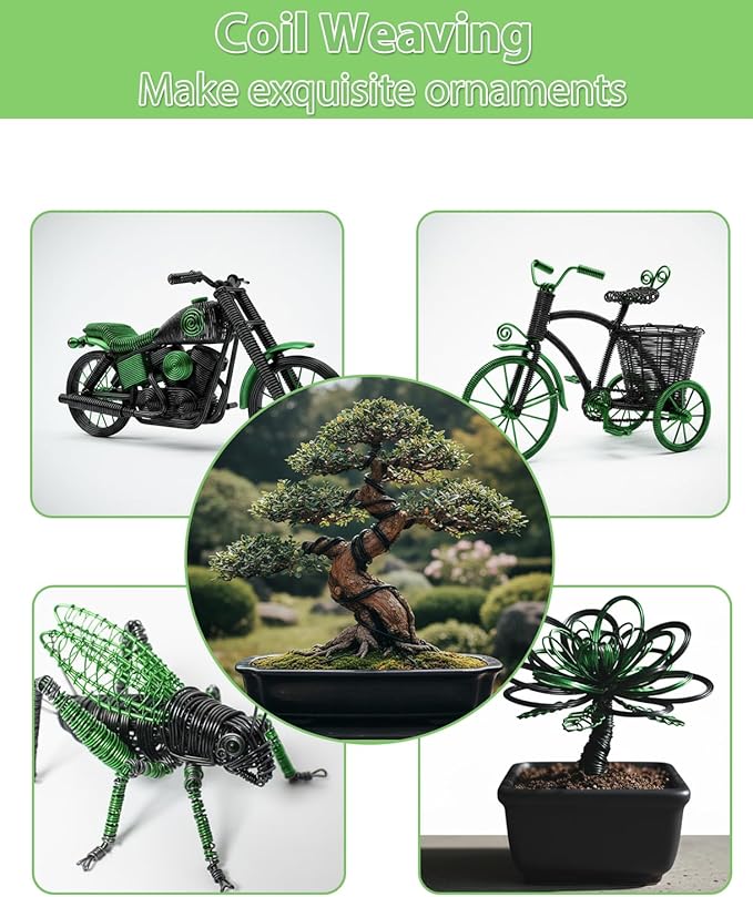 MOSFiATA Bonsai Wire Kit 8Pcs, 7 Roll Aluminum Bonsai Training Wire Coils with Cutter Set - Multiple Sizes (1/1.5/2.0/3.0mm) for Bonsai Trees Branch Control Plant Shaping