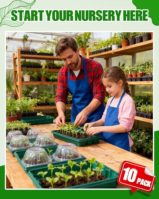 joyhalo 10 Packs Seed Starter Trays (No Drain Holes), 14.8"x9.6" Thicken Reusable Plant Grow Trays, Ideal for Seed Starting, Growing Microgreens, Indoor Gardening, 2.2" Deep