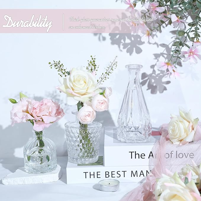 TBWIND Glass Bud Vase Set of 5, Small Clear Flower Vases for Centerpieces in Bulk, Mini Vintage Vase for Wedding Decor, and Home Table Décor