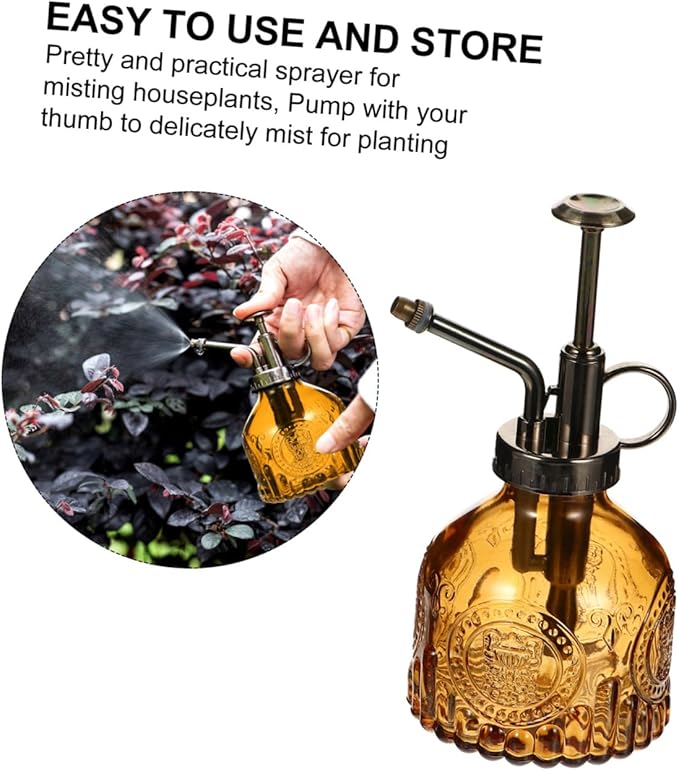GALPADA Retro Embossed Glass Water Spray Can Manual Pump Misting Bottle for Houseplants Garden and Florals Lightweight Refillable and Portable Spray for Enhanced Plant Humidity Light Brown
