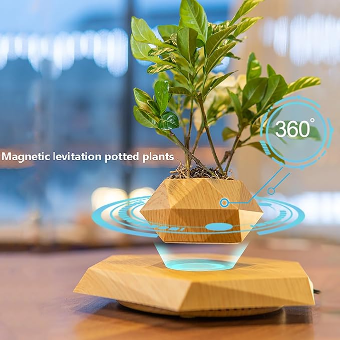 Magnetic Levitation Flower Pot - Rotating Floating Planter for Small Plants - Ideal for Office Desk and Room Decoration