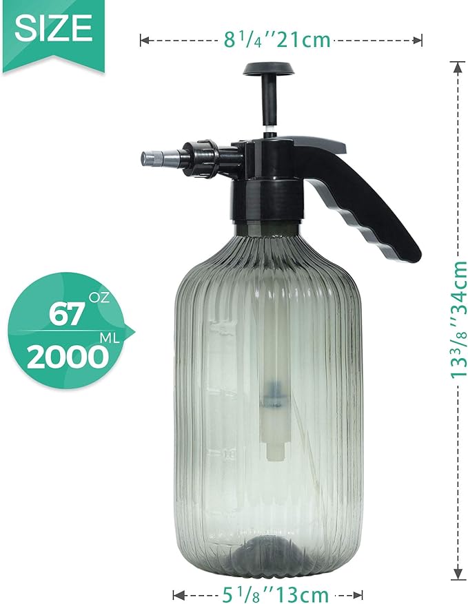 T4U Fine Mist Spray Bottle Plastic Grey 2L, Hand Held Pressure Plant Mister with Top Pump, Empty Water Sprayer Watering Can with Adjustable Nozzle for Indoor and Outdoor Gardening and Home Cleaning