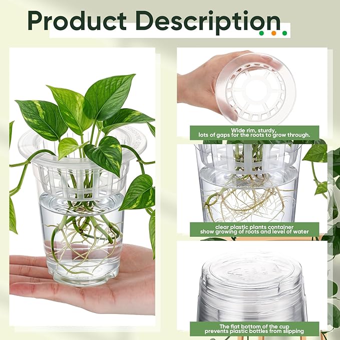 Baderke 70 Pcs Plastic Plant Propagation Station Desktop Terrariums Plant Tabletop Vase with Hydroponic Baskets for Indoor Home Office Desktop Decor (4.25'')