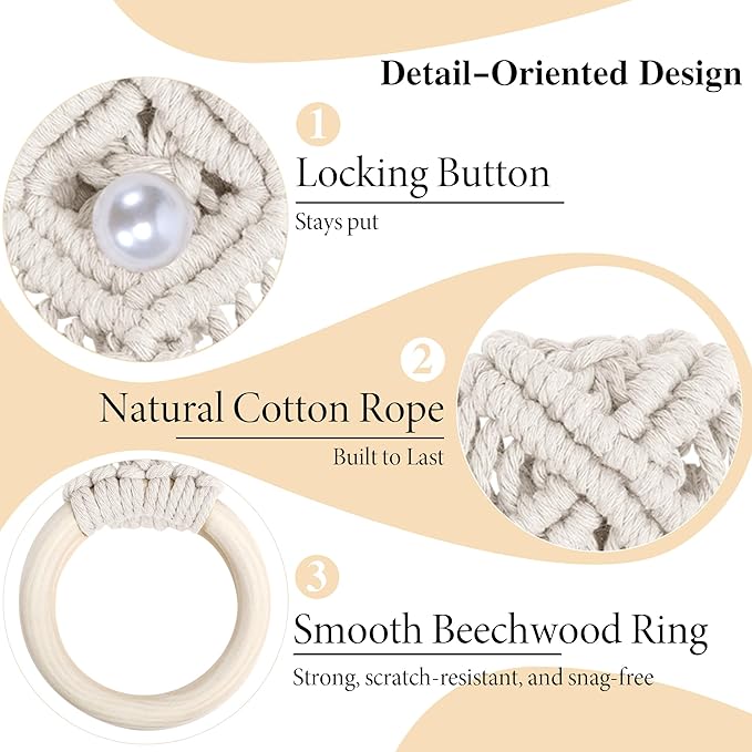 BROWNLILY 4 Pcs Handmade Crochet Towel Holder with Unique Pearl Button for Bathroom, Hanging Towel Rack for Kitchen, Macrame Towel Hanger Over The Cabinet Oven Stove Door - Double Rings