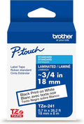 Brother Genuine P-Touch TZE-241 Tape, 3/4" (0.70") Standard Laminated P-Touch Tape, Black on White, Perfect for Indoor or Outdoor Use, Water Resistant, 26.2 Feet (8M), Single-Pack
