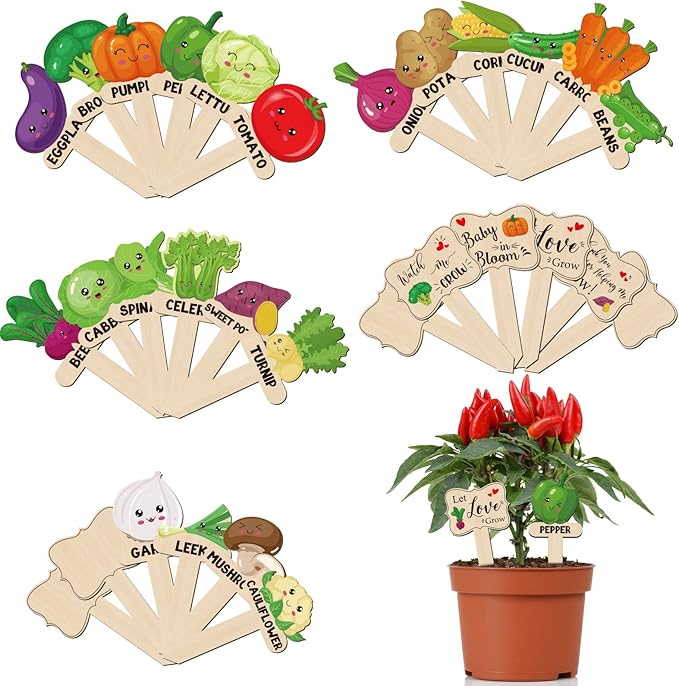 30 Pack Wooden Garden Plant Markers Garden Potted Plants Labels for Vegetable Flowers Funny Yard Stakes Tags Decorations