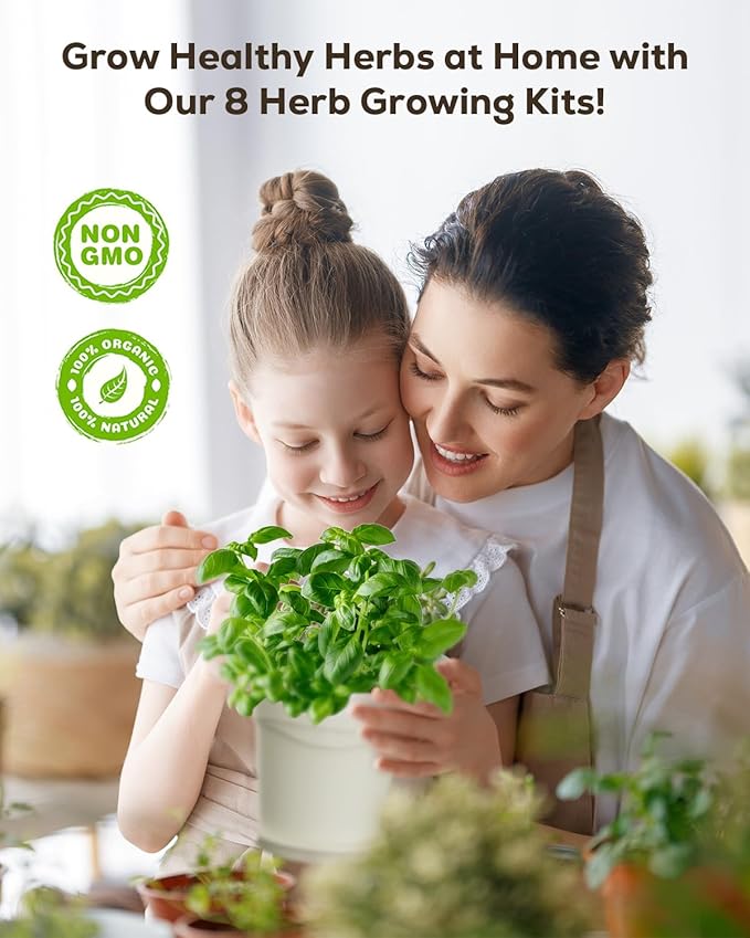Indoor Herb Garden Kit with 8 Heirloom Seeds - Complete Windowsill Planter Starter Set, Unique Gardening Gift for Women Men, DIY Kitchen Herb Garden for Beginners, Plant Lovers, Mom, Friends