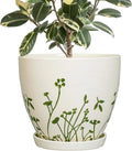 MPotTo Ceramic Pot for Plants 10 Inch - Indoor Planter for Plants with Drainage Hole and Saucer, Decorative Boho Round Planter, Gardening Gifts for Women Men, Office Home Garden Decor, White