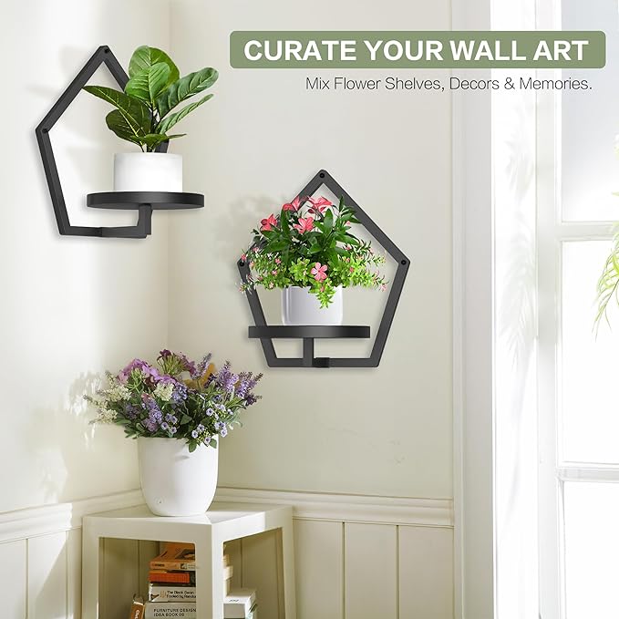 2 Packs Wall Hanging Planters for Indoor Plants, 7.9inch Metal Wall Plant Holder Hanger Wall Decor, Wall-Mounted Hanging Planters Window Plant Shelves Outdoor(Black)