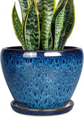 Ceramicfor 8 Inch Ceramic Plant Pot, Ceramic Planter Pot for Indoor Outdoor Plants, Round Flower Pot with Drainage Hole and Saucer, Blue
