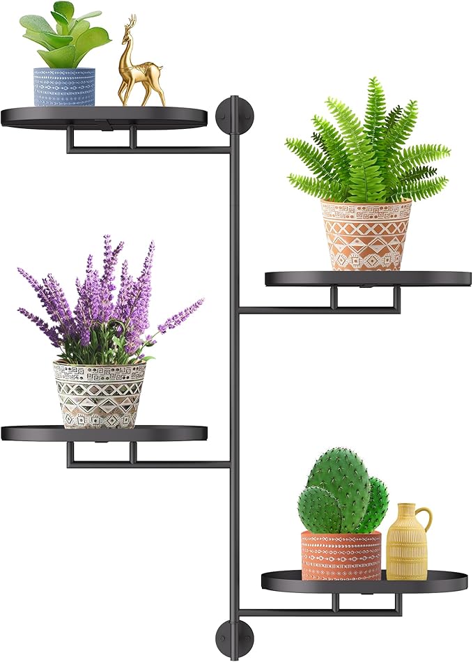 YQSLYSF Window Rotating Plant Stand Shelf Indoor Black Metal Floating Shelves 4-Tier Wall Mount Plant hanger Holders for Wall Planter Modern Home Decor window sill gifts