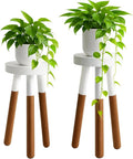 LitaEther 12" Reverse Dipped Wood Plant Stand, Wood Accent Stool,Side Table Set Bath Stool (20"+24" Tall)