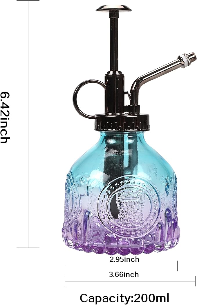 TOMEX Glass Plant Mister Spray Bottle 200ML Watering Bottle with Top Pump Watering Can for Indoor Outdoor House Plants, Flowers (Blue-Purple)