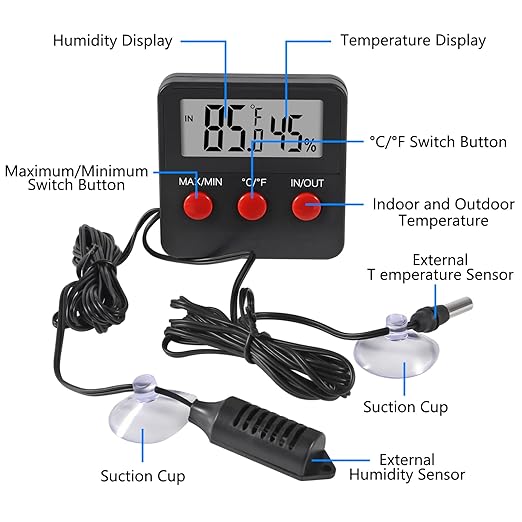 Digital Thermometer and Humidity Thermometers Indoor and Outdoor Digital Temperature and Hygrometer Gauge with Probe for Reptile Terrarium Thermometer Pet Keeping