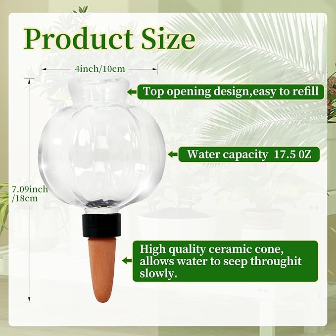 3 Pack Plant Self Watering Globes Top Fill for Indoor Plastic Water Bulbs Slow Release Terracotta 17.5 oz Self Watering Planter Insert Automatic Drip Irrigation Water Spikes Stakes Devices System