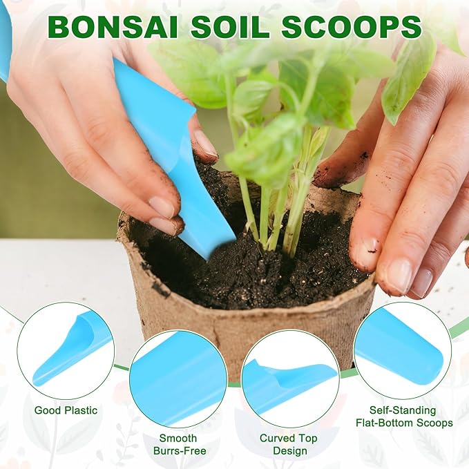 M METERXITY 2-Pack Bonsai Soil Scoops, Plastic Garden Soil Scoops Bucket Shovel Potting Scoopers for Transplanting/Flower Planting/Plant Succulent, Colorful Small Gardening Tools [Black, Blue]
