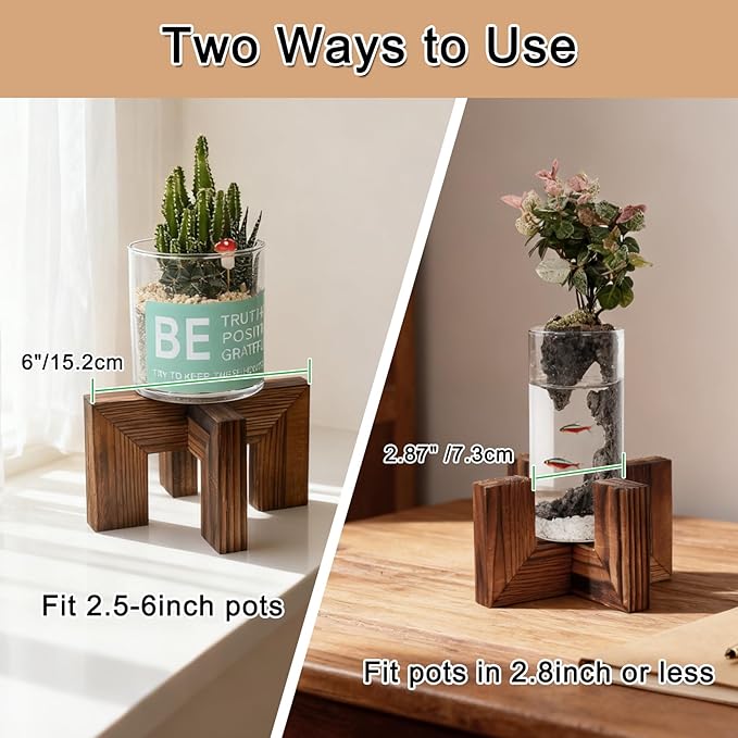 Vigordream Plant Stand, Indoor/Outdoor Wood Plant Holder, Single Flower Pot Stand, Sturdy Planter Stands (Walnut, Fit 2.5-6 inch pots)