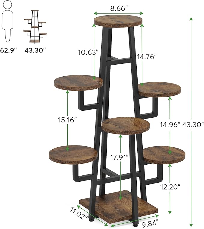 LITTLE TREE 7 Tier Plant Stand Indoor Tall Plant Shelf Corner Plant Pots Holder Rack Flower Stand for Living Room Balcony Garden, Rustic Brown