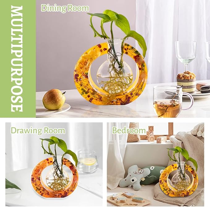 Vase Frame Resin Mold,Oval Shape Flower Plant Hydroponic Concrete Cement Mould for Propagation Station,with Calabash Shaped Plastic Bottle,Centerpieces,Weddings,Housewarming,Kitchen&Home