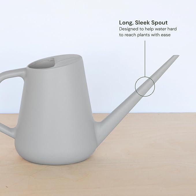 Bloem Fern Cement Gray 1.5 Liter Modern Resin Watering Can for Indoor and Outdoor Use