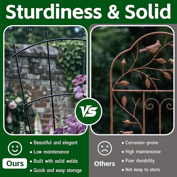 Thealyn 4 Pack 24" Metal Plant Trellis for Pots & Garden Beds, Rustproof Support for Indoor Outdoor Climbing Plants, Vines, Flowers, Fan Shaped, Black