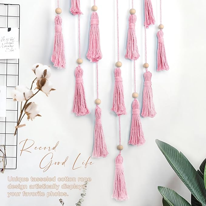 ANROYE Macrame Hanging Photo Display, Picture Holder with 30 Clips for Bedroom Wall, Polaroid Boho Gallery Hangers with LED Light String, Room Decor Gifts for 10 11 12 13 14 Year Old Teen Girl
