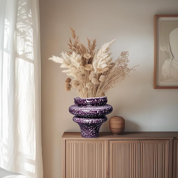 Ceramic Plant Pots - 11 Inch Ceramic Planters for Indoor Outdoor Plants, Large Unique Flower Pots with Drainage Hole, Decorative Planters, Home Decor, Plants Lover Gifts, Purple